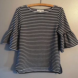 Women's Lark & Ro Striped Black/White Top Ribbed Flutter 3/4 Sleeves Size S